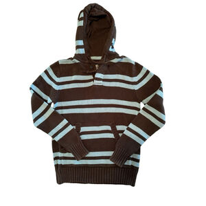 H&M LOGG Preppy Striped Thick Knit Pullover Womens M Sweater Ultra Warm Hood